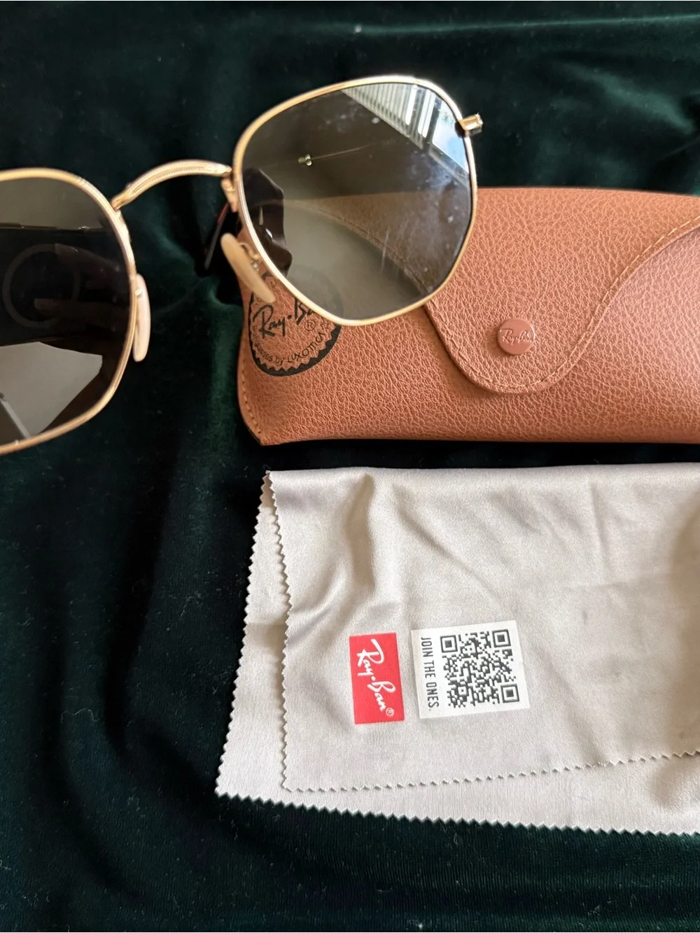 Ray-Ban Gold Frame Sunglasses with Green Lenses